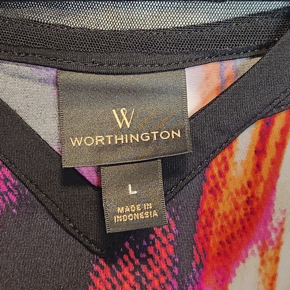 Worthington Sleeveless Mesh Neck‎ Blouse Women's L Tie-Dye Multi-Color V-Neck - Picture 3 of 6